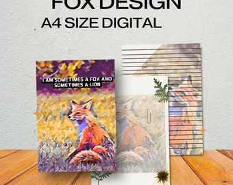 A4 Paper Set, Fox Print, Junk Journal Kit, Digital Paper, Printable Paper, A4 Fox Paper, Junk Journal A4, Digital Fox Kit
