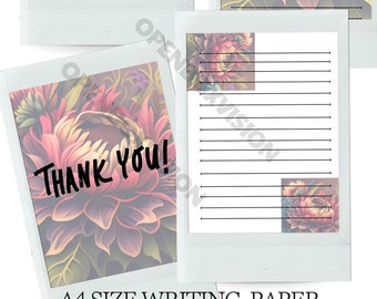 3D Sun floral colorful digital papers, lined & unlined papers, stationery set, journal, writing papers, notepad papers, sheets,A4size,