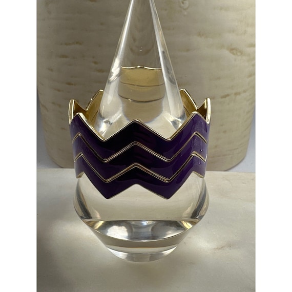 Three Gold-toned Purple Zig Zag Stacking Bangles.… - image 1