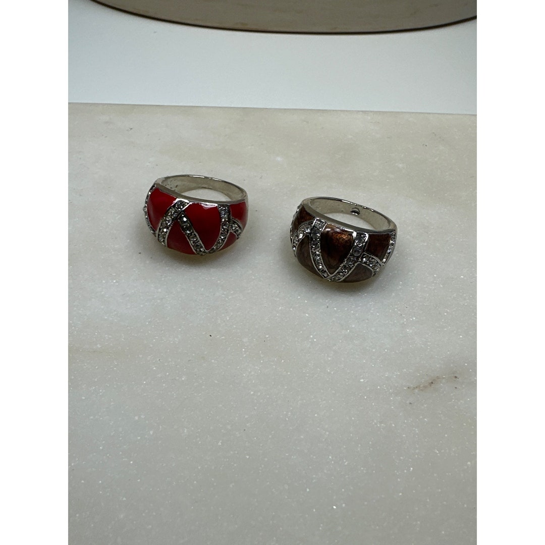 Chunky Vintage Ring With Enamel and Rinestone Accents - Etsy