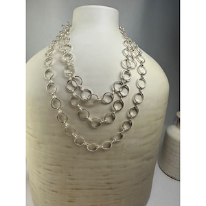 Vintage Triple Silvertone chain Necklace