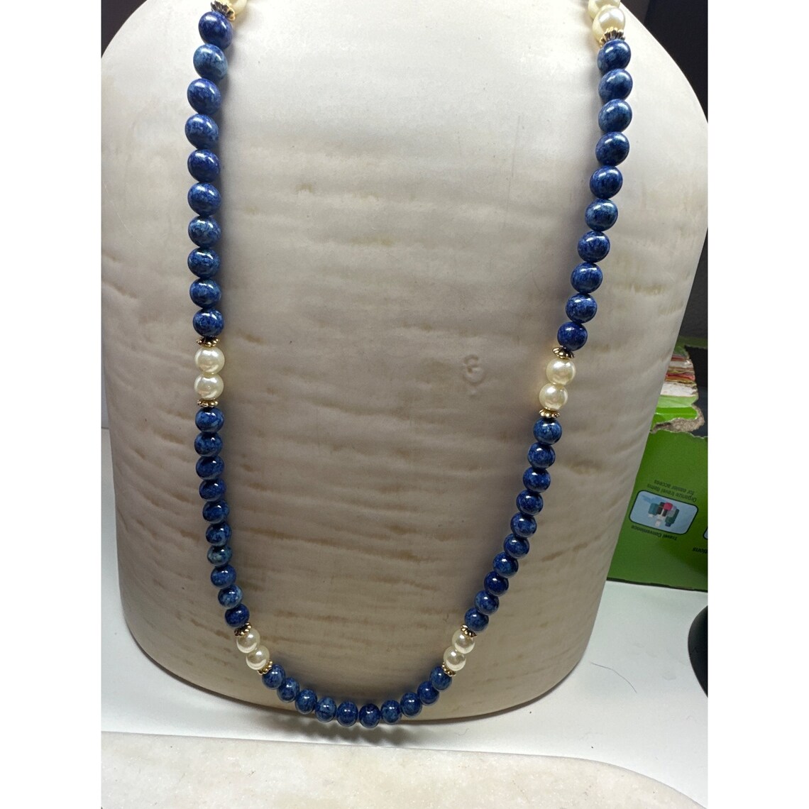Vintage Marbelized Blue Strand Necklace With Faux Pearls - Etsy