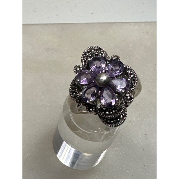 Vintage Silvertone Ring with Faux Purple Gemstone… - image 4