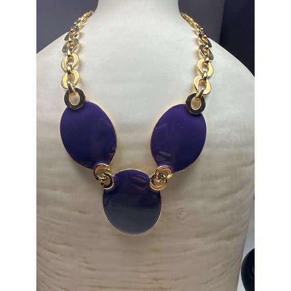 Vintage Purple Enamel Disc Necklace - image 1