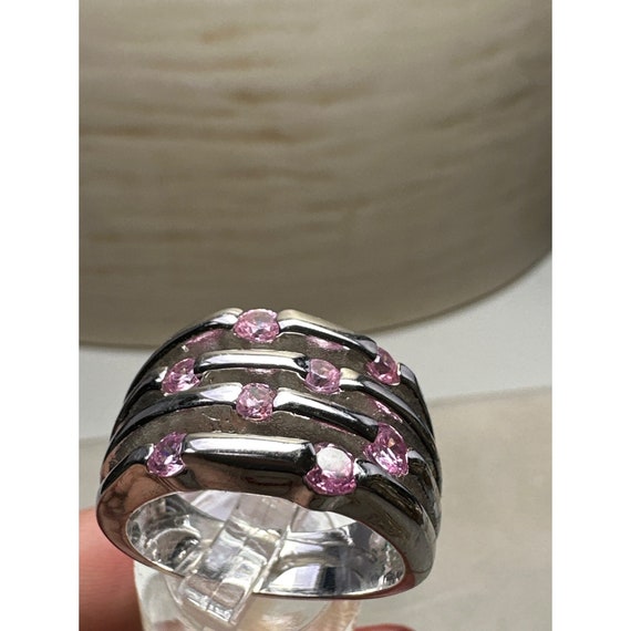 Vintage Silvertone Ring with Sparkling Pink Faux … - image 6
