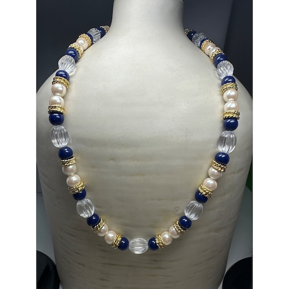 Vintage Marvella Necklace with Navy Accents - image 1