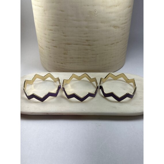 Three Gold-toned Purple Zig Zag Stacking Bangles.… - image 2