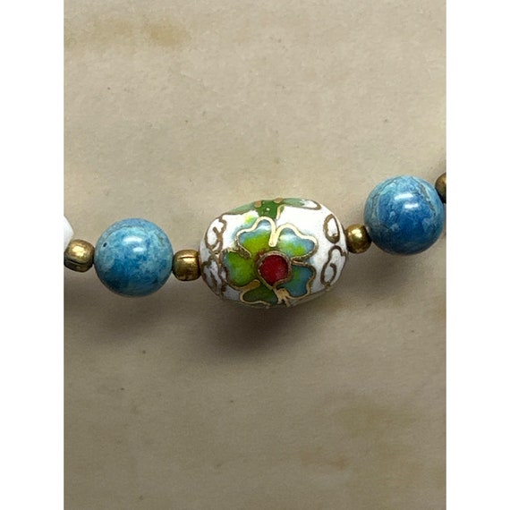 Vintage Blue and Cloisonne Bead Necklace - image 2