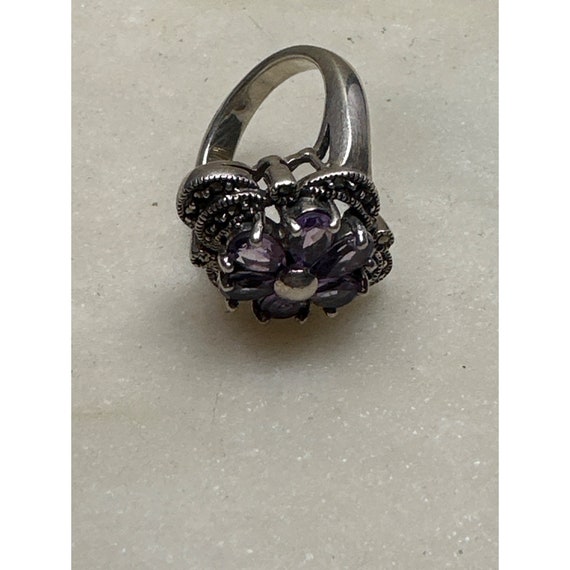 Vintage Silvertone Ring with Faux Purple Gemstone… - image 3