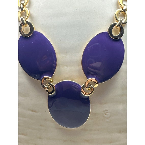 Vintage Purple Enamel Disc Necklace - image 2