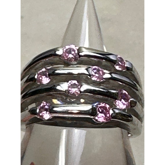 Vintage Silvertone Ring with Sparkling Pink Faux … - image 1