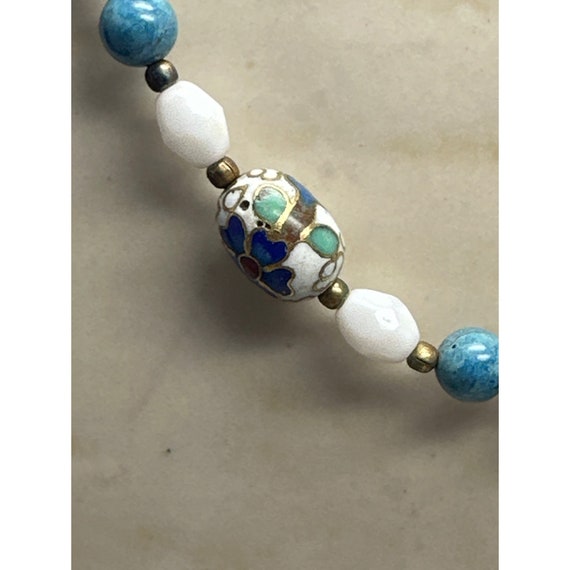 Vintage Blue and Cloisonne Bead Necklace - image 3