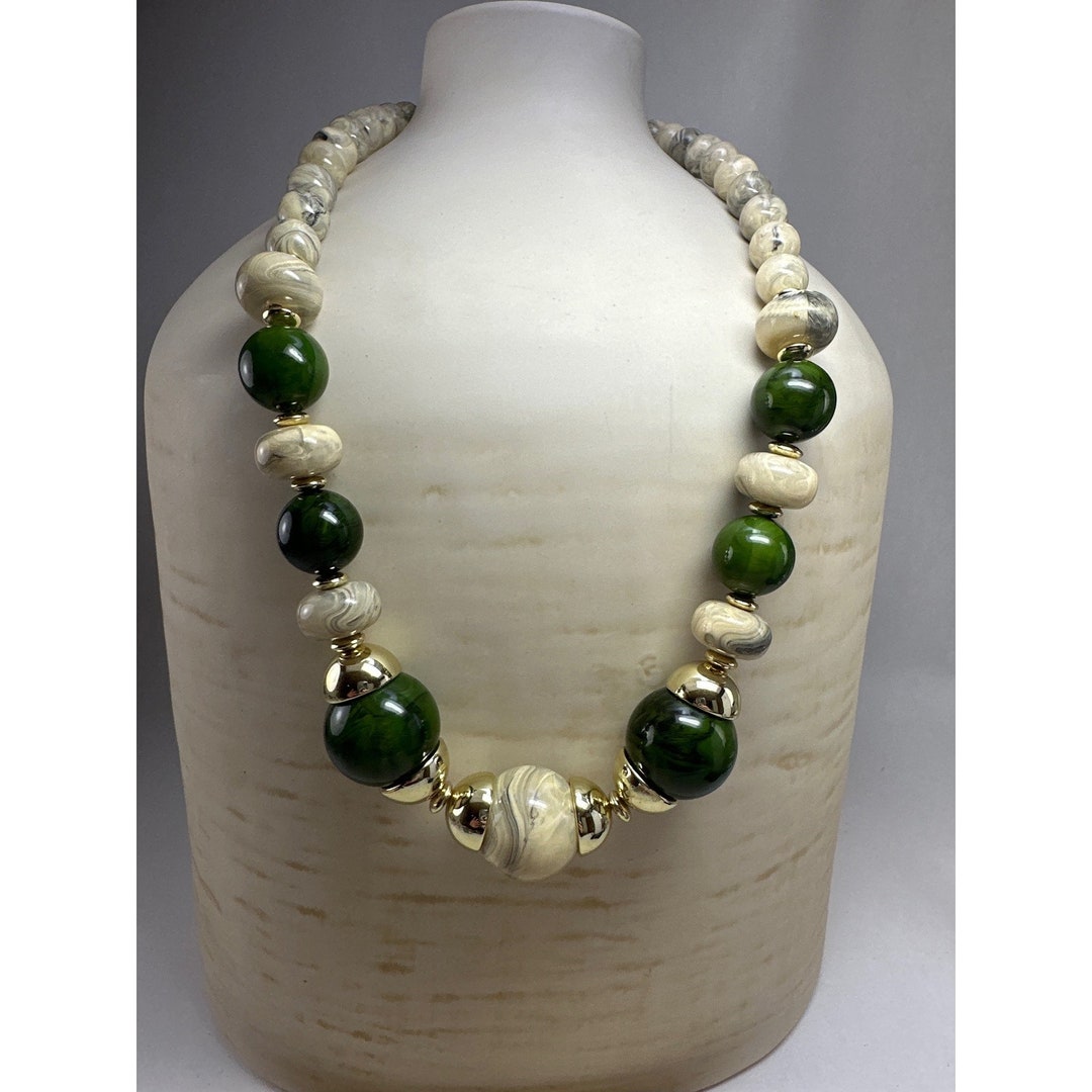 Shades of Green Marbelized Necklace - Etsy