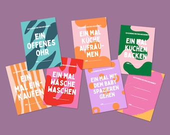 Tarjetas de regalo | 16 tarjetas de felicitación coloridas para padres primerizos | Actividades para apoyar el período posparto | Descarga instantánea