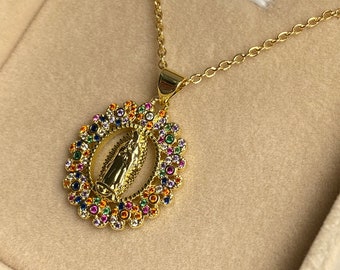 Jungfrau Maria Halskette Gold Edelstahl, Wundertätige Medaille, Katholischer Schmuck, Religiöser Schmuck