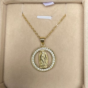 Virgin Mary Necklace Gold Stainless Steel, Miraculous Medal, Catholic jewelry, Religious jewelry