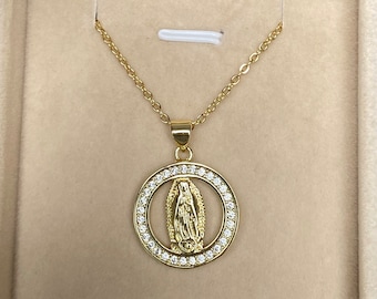 Jungfrau Maria Halskette Gold Edelstahl, Wundertätige Medaille, Katholischer Schmuck, Religiöser Schmuck
