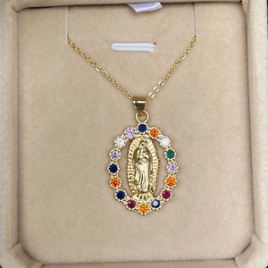 Virgin Mary Necklace Gold Stainless Steel, Miraculous Medal, Catholic jewelry, Religious jewelry