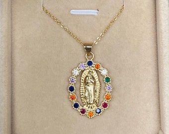 Jungfrau Maria Halskette Gold Edelstahl, Wundertätige Medaille, Katholischer Schmuck, Religiöser Schmuck
