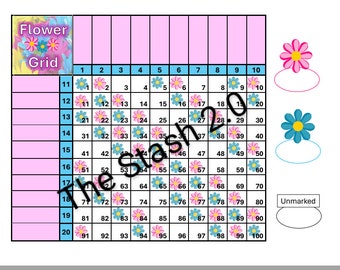 Grid Bingo Board Spring Flower 1-20 Droite Seulement
