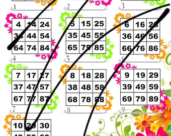 90 Balls 10 Blocks Bingo Board Straight Only