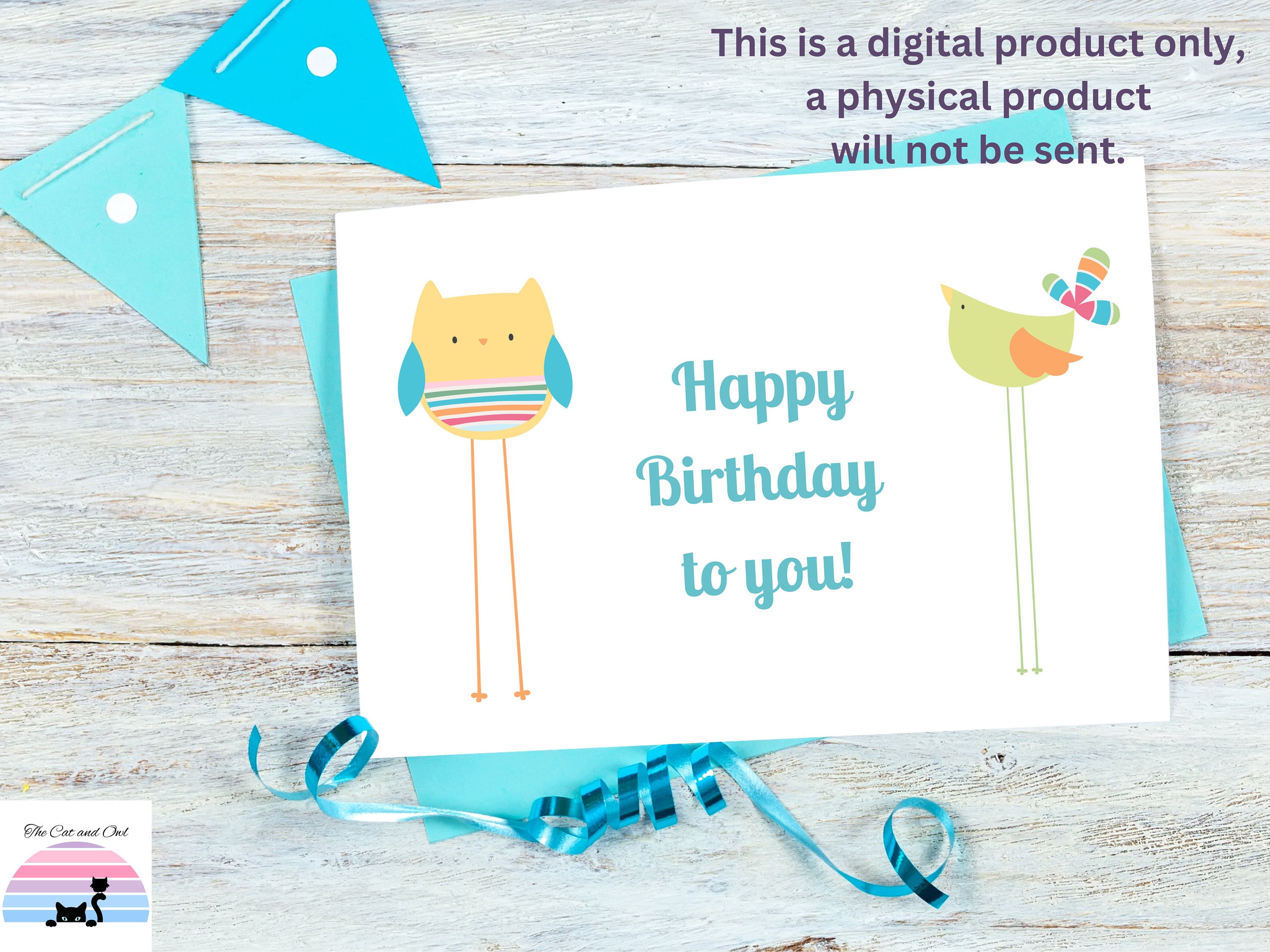 Printable Happy Birthday Card With Adorable Owl and Bird - Etsy
