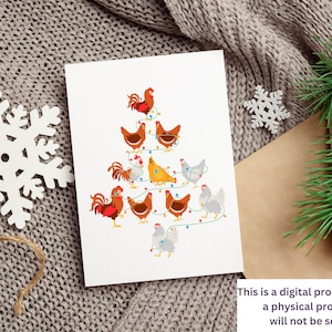 Huhn Weihnachtsbaum - Weihnachtskarte zum Ausdrucken