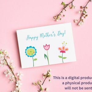 Cartão de feliz dia das mães para impressão com adoráveis flores brilhantes