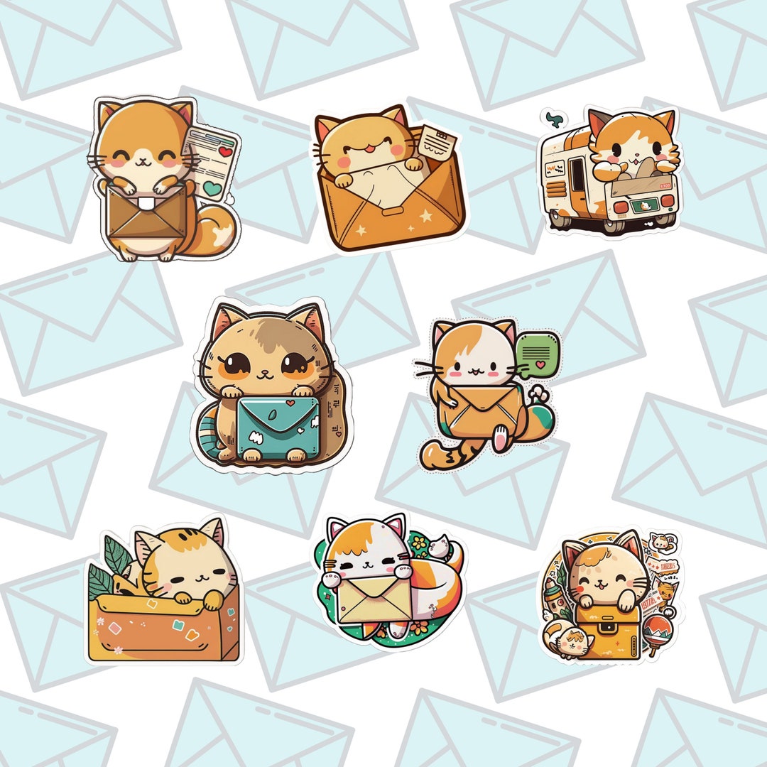 Mail Cats | Set of 8 Cute Kawaii Cat Waterproof, Vinyl Stickers - Etsy
