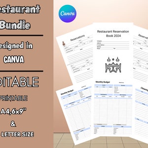 Restaurant Checklist, Cleaning schedule, Reservations list, Weekly expenses, Business checklist, Editable, Digital download, Canva template