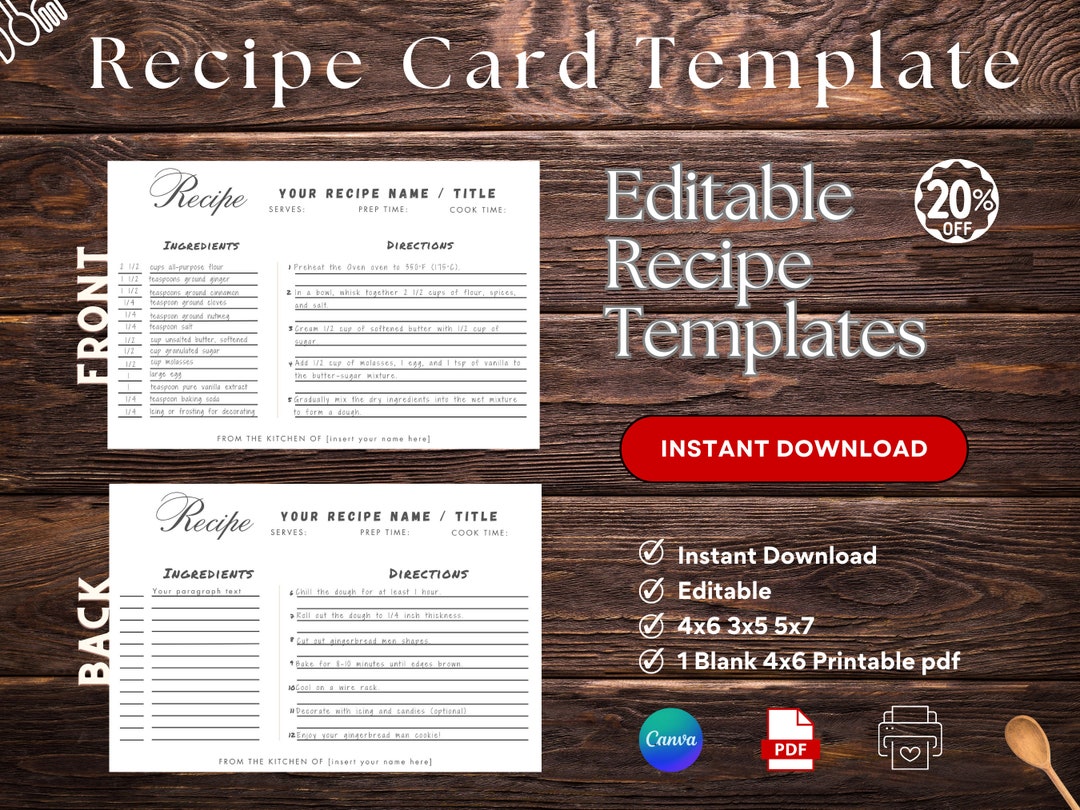 EDITABLE Recipe Card Template 3 Sizes Etsy EDITABLE Recipe Card Template 3 Sizes Etsy