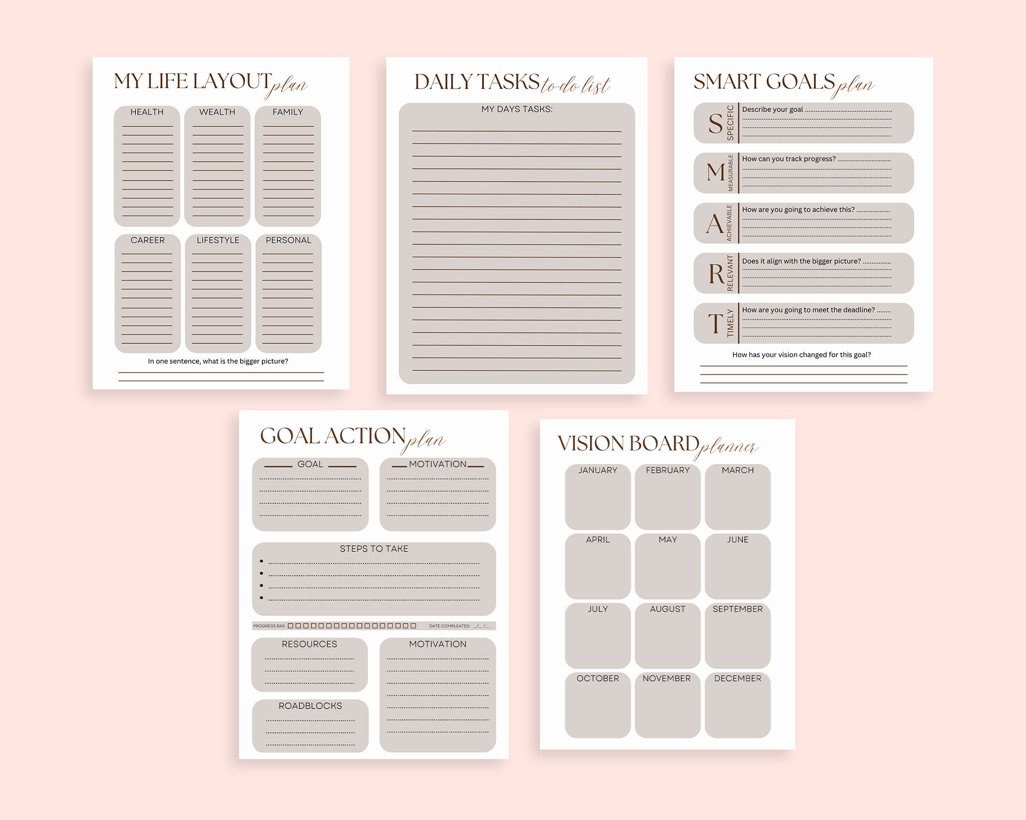 Canva Bundle of Printable Planners for SMART Daily and Monthly Goal ...