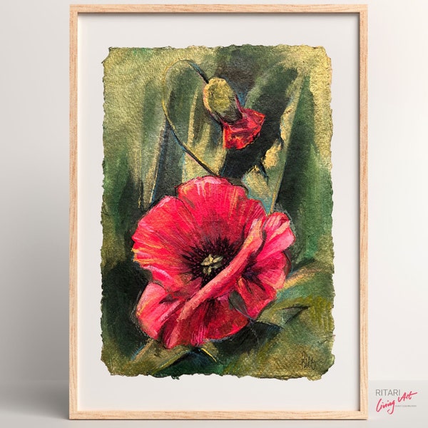 Digitaldruck A4 vom Original * MOHN * Rote Mohnblüte * moderne Malerei auf Büttenpapier * starkes Papier matt * limitiert