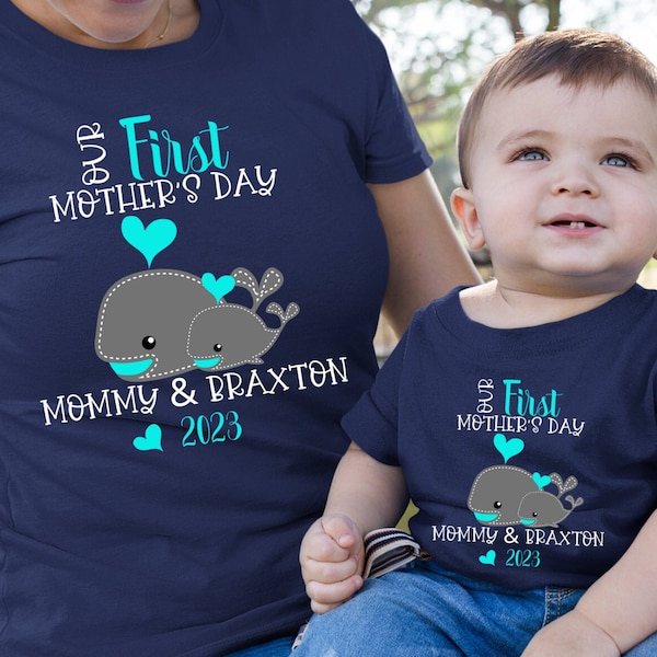 PERSONALIZED First Mother's Day Cute Whales T-shirt - Infant Bodysuit - Custom Mothers Day Shirts - Mommy And Me Shirts - Mommy & Baby Whale