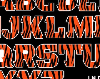Alfabeto de rayas de los Bengals PNG: Fuente de fútbol (Descarga digital)