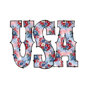 4th Of Juli Floral Sublimation Design - PNG - Print On Demand - T-Shirt - Transferpresse - Sublimation - USA Bügelbild - Rot, Weiß, Blau Floral