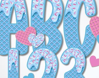 Ice Cream Sprinkles Alphabet PNG: Waffle Cone Letters (Digital Download)