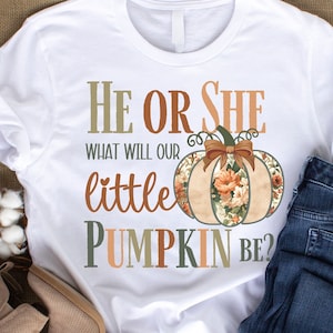 FALL PUMPKIN Género Revelar Diseño de sublimación PNG para transferencias de hierro, impresión bajo demanda, camisetas, prensa de calor - ¿Cuál será nuestra calabaza?
