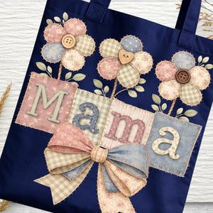 Boy Mama Patchwork Blommig Sublimering PNG | Handgjord Quiltstil | Digital Nedladdning PNG | Cottagecore