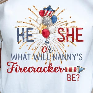 4. Juli Gender Reveal PNG Sublimationsdesign für Transfers zum Aufbügeln, Print On Demand T-Shirts Heat Press Firecracker, Nanny Gender Reveal