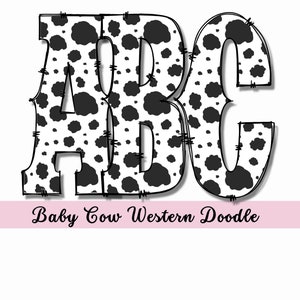 Cow Print Western Doodle Alphabet & Numbers Set (PNG Digital Download)