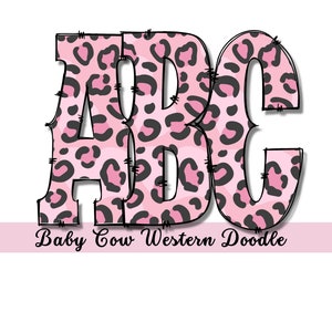 Pink Leopard Print Western Doodle Alphabet & Numbers PNG (Digital Download)