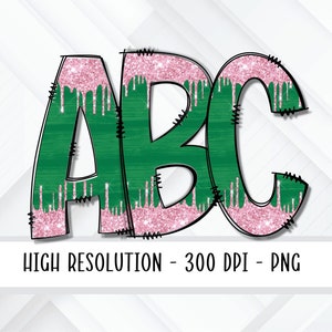 Conjunto de alfabeto e números de melancia Doodle PNG. Sublimação, prensa térmica, scrapbooking, artesanato, alfabeto, ferro, impressão, glitter rosa