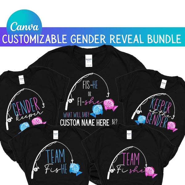 Customizable In Canva Fishing Gender Reveal PNG Sublimation Or Iron On Design For T-shirts, Heat Press - Digital Download - Edit Yourself