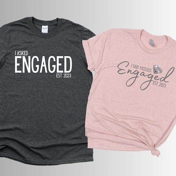 Newly Engaged Couple's T-shirt - V-neck - Crewneck - Engagement Party T-shirts - Personalized - DTG Printing - Proposal Matching Shirts