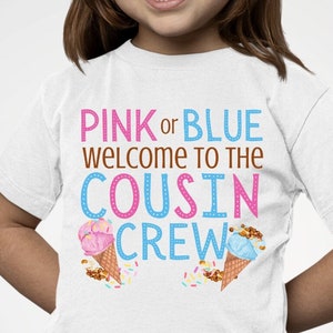 ¿Cuál es el diseño de sublimación PNG de revelación de género de Scoop Cousin Crew para transferencias de hierro, impresión bajo demanda, camisetas, prensa de calor - Cousin Crew