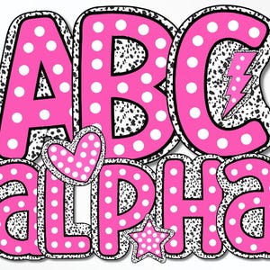 Alpha Doodle Dots Letters PNG, Pink Alpha Set, Marquee Letters, Polka dot Alphabet, Dalmatian Dots, Digital File, Printable, HTV, Crafting