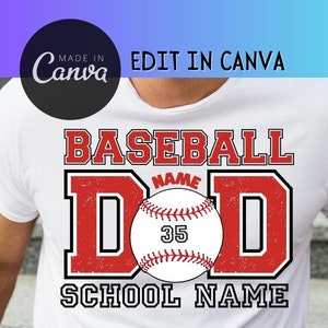 Editável no Canva, Baseball Dad, Arquivo de sublimação PNG, Camiseta Softball Dad, Iron On, Transfer, Customizável, Heat Press Transfer, Baseball