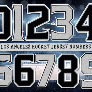 Los Angeles Hockey Jersey Numbers, Sports Jersey Numbers PNG, Hockey, Silver & Black Jersey PNG Letters Hockey Jersey Numbers Download