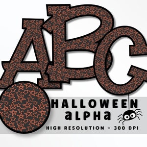 Night Stars Halloween Font Letter Set PNG, Alfabeto de vibraciones de Halloween, Sublimación, Prensa de calor, Hierro encendido, HTV, Impresión, Alfabeto de Halloween